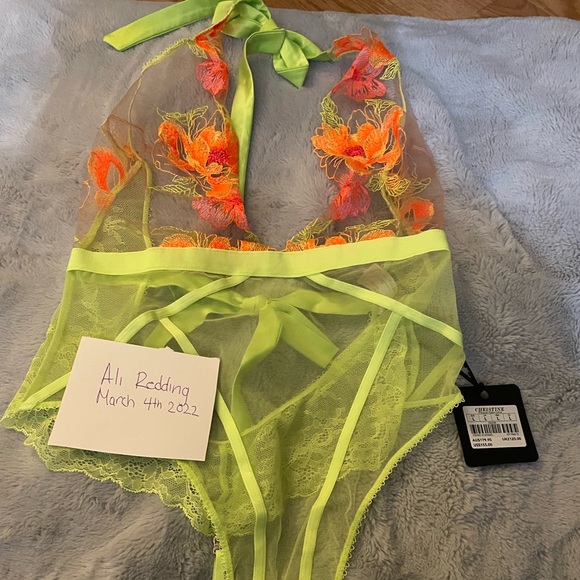Honey Birdette Christine Neon Yellow Bodysuit size large - Picture 3 of 3